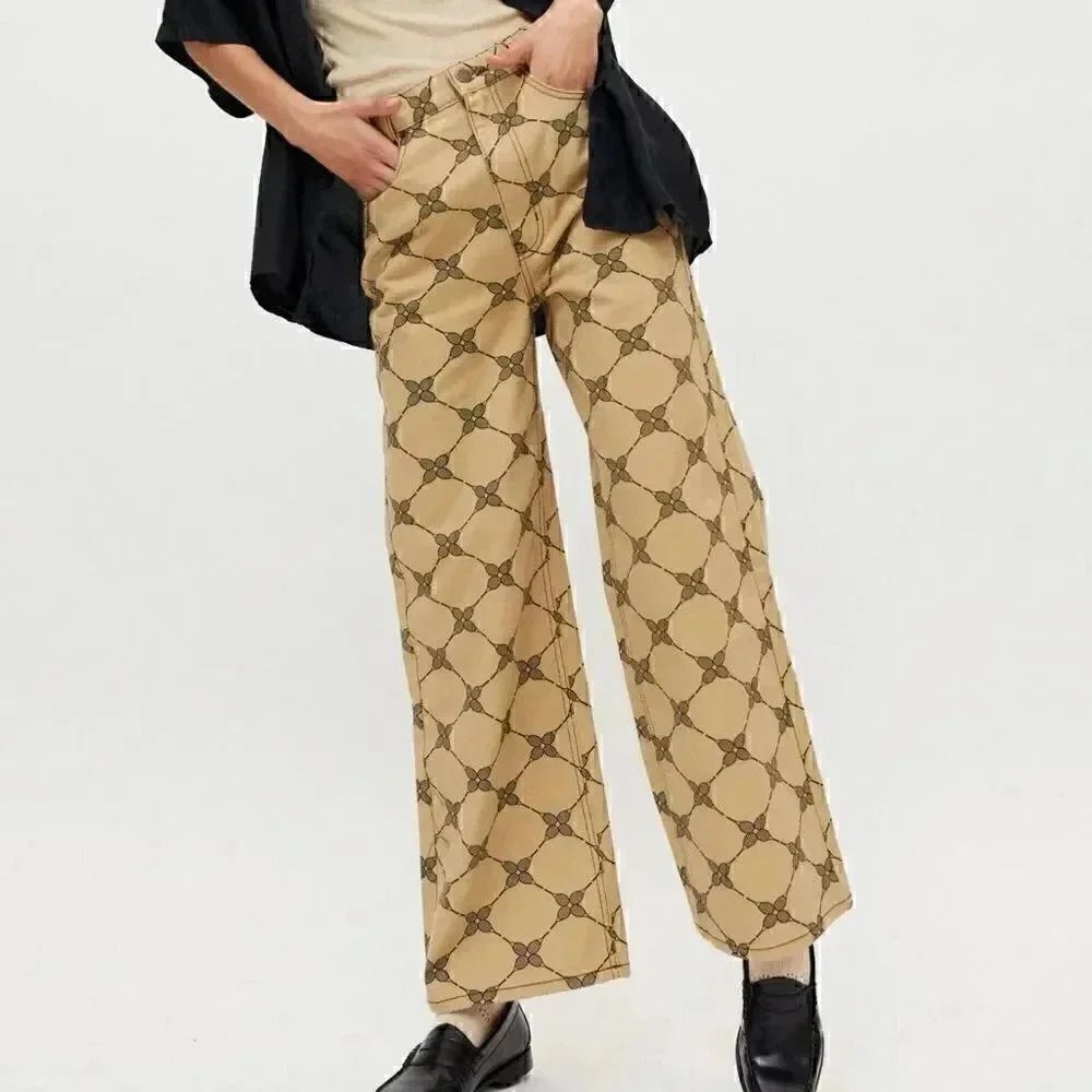 BDG Urban Outfitters High-Rise Wide Leg Tennis Racket Print Jeans